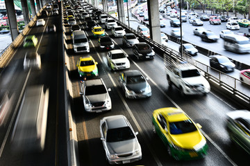 Fototapeta na wymiar Controlled-access highway in Bangkok during rush hour