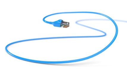 blue internet cables. conceptual 3d illustration of ethernet cable and rj-45 plug.