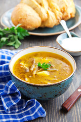 Mushroom soup with oyster mushrooms.