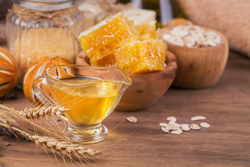 Honeycomb, sea salt, oatmeal and handmade soap with honey