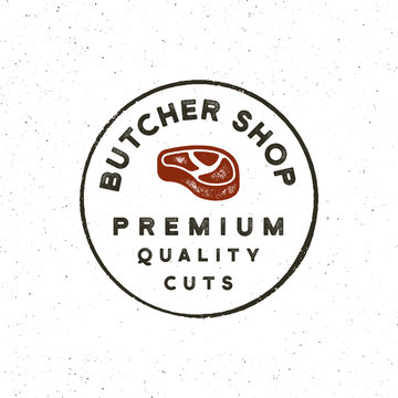 vintage butchery logo. retro styled meat shop emblem. vector illustration
