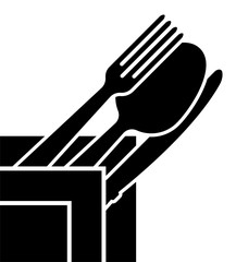 Logo of the company or a sign on the topic of cutlery. Appointment for a restaurant or cafe menu. Black and white.