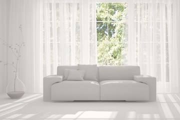 White room with sofa. Scandinavian interior design. 3D illustration