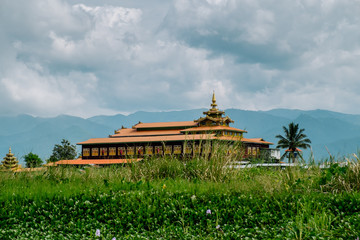 Fototapeta na wymiar Religious buildings - temples, stupas on Lake Inle, Myanmar