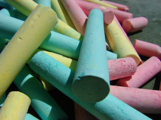 Colorful chalk on a blackboard
