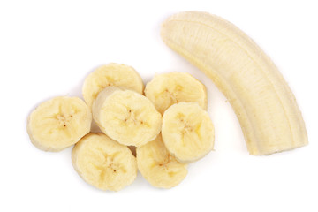 banana sliced isolated on white background. Top view. Flat lay
