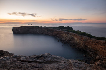 Sespanyol Beach in Ibiza at sunrise, Balearic Islands