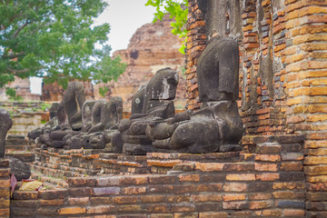Fototapeta na wymiar Outdoor view of Ayutthaya Historical Park covers the ruins of the old city of Ayutthaya, Phra Nakhon Si Ayutthaya Province, Thailand