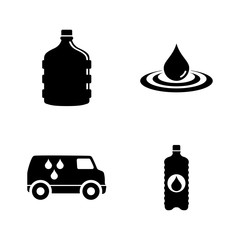 Bottled Water Delivery. Simple Related Vector Icons Set for Video, Mobile Apps, Web Sites, Print Projects and Your Design. Black Flat Illustration on White Background.