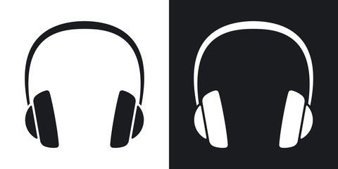 Vector headphones icon. Two-tone version on black and white background