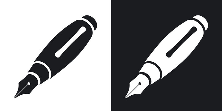 Vector Ink Pen Icon. Two-tone Version On Black And White Background