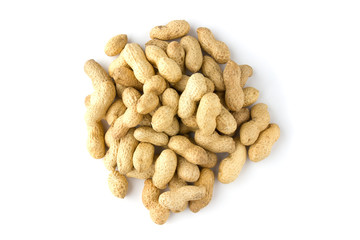Fried peanuts in shell. Peanut in shell on white background.