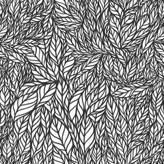 seamless pattern - linear doodle leaves