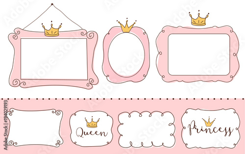 Set Of Cute Doodle Mirrors Princess Vector Element Design Pink Set Of Cute Doodle Mirrors Princess Vector Element Design Pink Frames With Crown