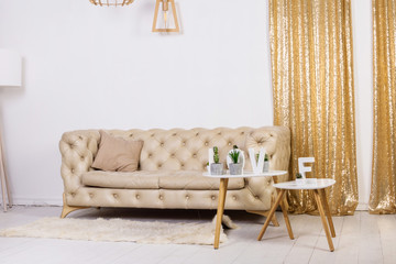 modern living room design with sofa and wooden lamp