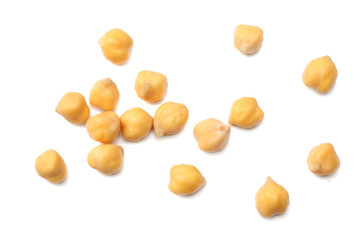 chickpeas isolated on white background. top view