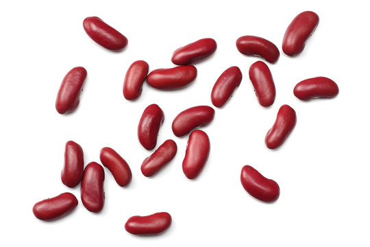 red kidney beans isolated on white background. top view