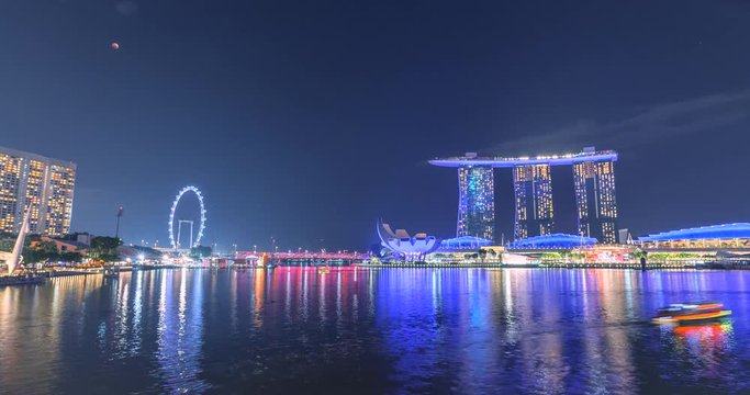 4k Timelapse of Singapore City Skyline and Financial district across Marina Bay under a beautiful blue sky in Singapore