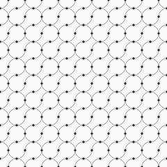 Vector seamless minimalistic pattern of curved lines with dots in nodes.