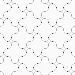 Obraz premium Vector seamless minimalistic pattern of curved lines with dots in nodes.