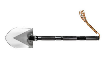Metal shovel with saw on a white background. Isolated.
