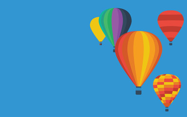 Obraz premium Hot air balloons flying on clearly blue sky background. Available for tour text. Festival, holiday, explore, travel, journey concept.