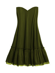 Khaki evening strapless dress isolated white