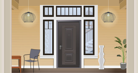 Illustration of the entrance door of a country house in the interior.