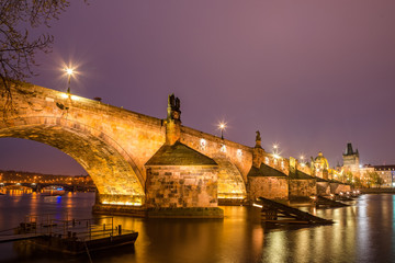 Charles bridge at night. Prague, Czech republic