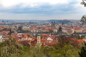 Obraz premium Panoramic view of old town along Vltava river, Prague, Czech Republic