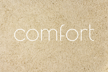 Soft furry carpet texture. Comfort, text