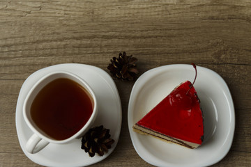a piece of cake lies on a plate