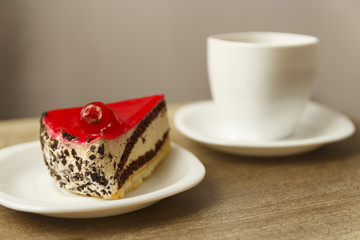a piece of cake lies on a plate