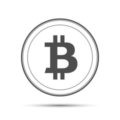 Simple bitcoin icon isolated on white background, grey bitcoin symbol, crypto currency coin, vector illustration