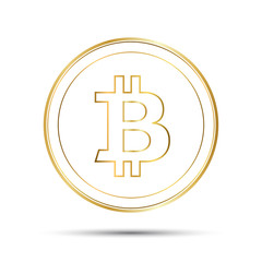 Obraz premium Simple bitcoin icon isolated on white background, golden bitcoin symbol, crypto currency coin, vector illustration