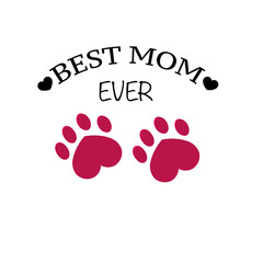 Paw print with hearts. ''Happy Mother's Day best mom ever'' text greeting card background