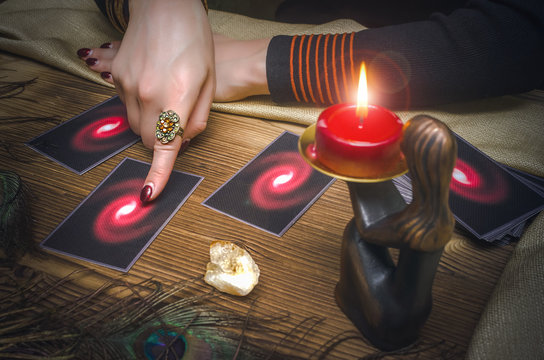 Tarot cards and fortune teller. Future reading concept.