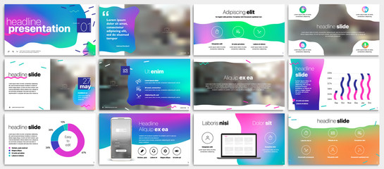 Presentation template with a palette of chameleon holographic flickering colors. Vector infographics and background. Use in Presentation, flyer and leaflet, business conference, marketing, advertising - obrazy, fototapety, plakaty
