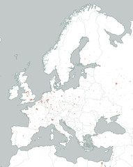 Cartina politica dell’Europa e Africa. Città europee. Cartina politica con confine degli stati. Aree urbane