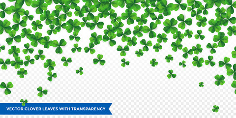 Patrick day background with vector four-leaf clover pattern background. Lucky fower-leafed green background for Irish beer festival St Patrick's day. Vector green grass clover pattern background