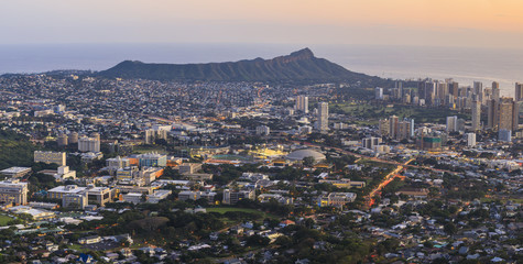 View to Honolulu from Tantalus Lookout at sunset, Oahu, Hawaii