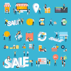 Set of flat design style people icons. Vector illustration concepts for online shopping, ecommerce, sale, online payment, bitcoin, shopping, mobile and web app, m-commerce, e-banking, social media.