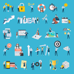 Set of flat design style people icons. Vector illustration concepts for business, big idea, teamwork, technical support, e-banking, investment, management, planning, social media, securuty, success.