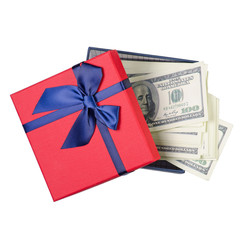 Gift box inside money dollars