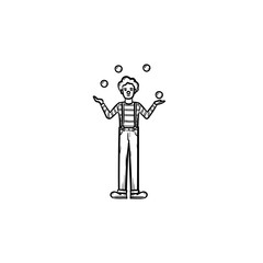 Clown having juggle skills hand drawn outline doodle icon. Juggler vector sketch illustration for print, web, mobile and infographics isolated on white background.