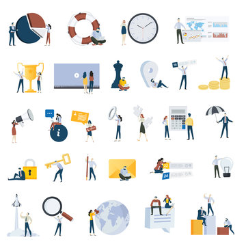 Flat design people concept icons isolated on white.  Set of vector illustrations for business, marketing, startup.