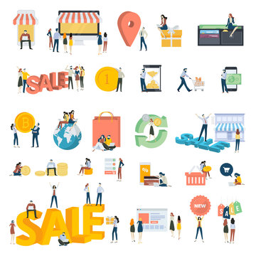 Flat design people concept icons isolated on white. Set of vector illustrations for shopping, e-commerce, online payment.