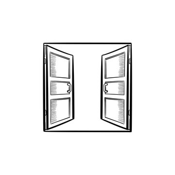 Open doors hand drawn outline doodle icon. Access vector sketch illustration for print, web, mobile and infographics isolated on white background.