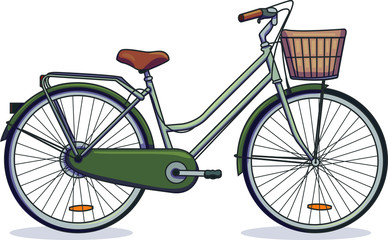 Vector illustration of a green bicycle. Bike with a basket.