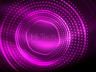 Magic neon circle shape abstract background, shiny light effect template for web banner, business or technology presentation background or elements, vector illustration